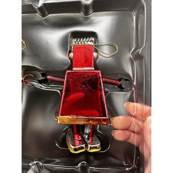 Old Navy Box of Robot Christmas Ornaments Red Green Spring Arms Dangling Legs - Picture 9 of 16